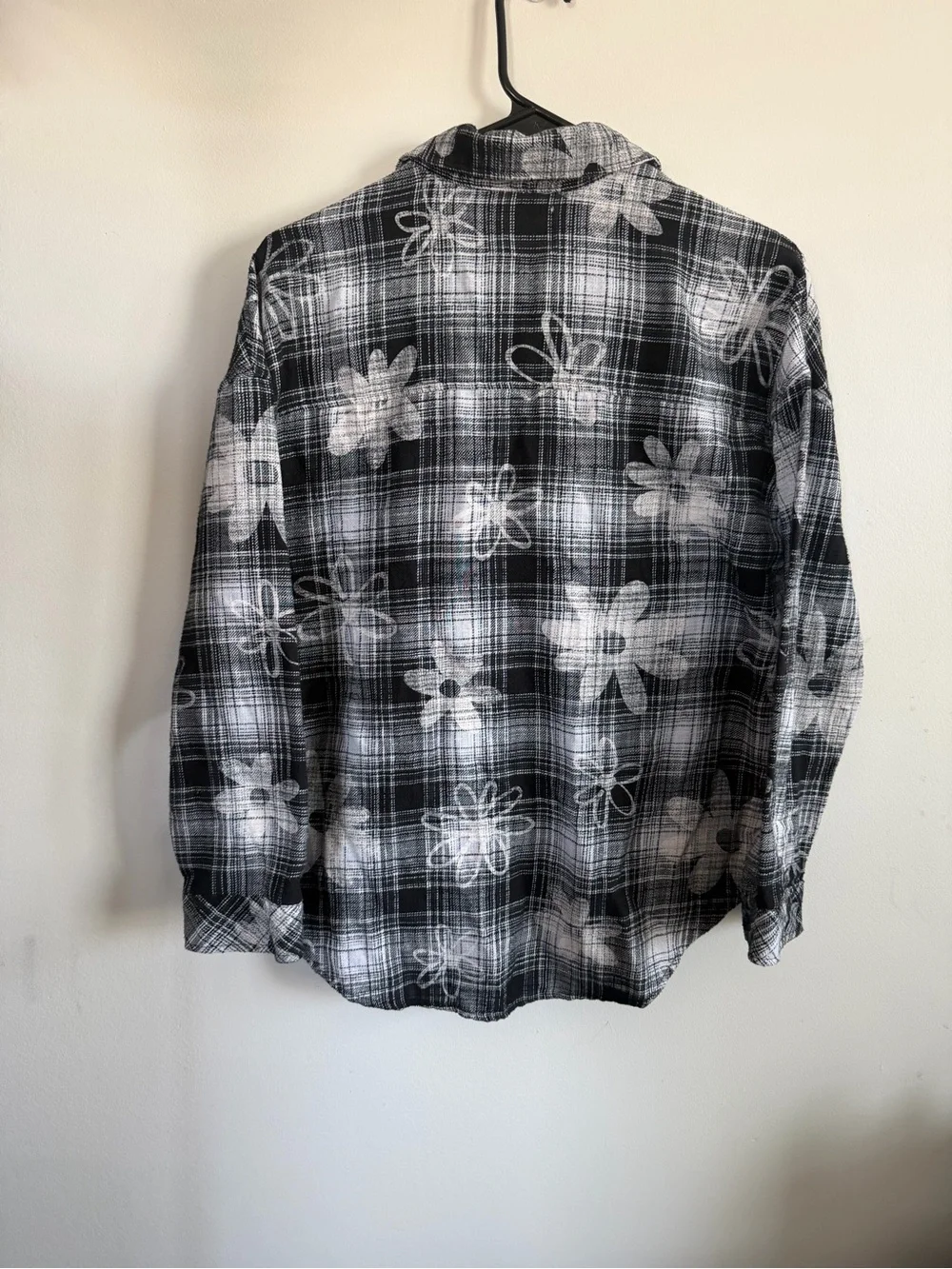 Justice Black & White Floral Plaid Button-Down Shirt
